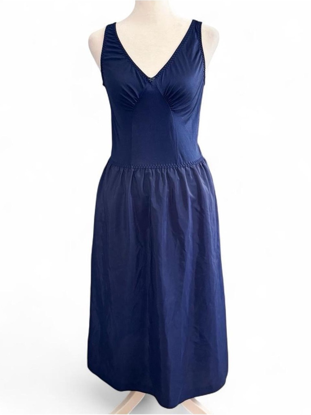 Vintage Olga Navy Blue Full Slip Dress Size 38 Nylon Lingerie
